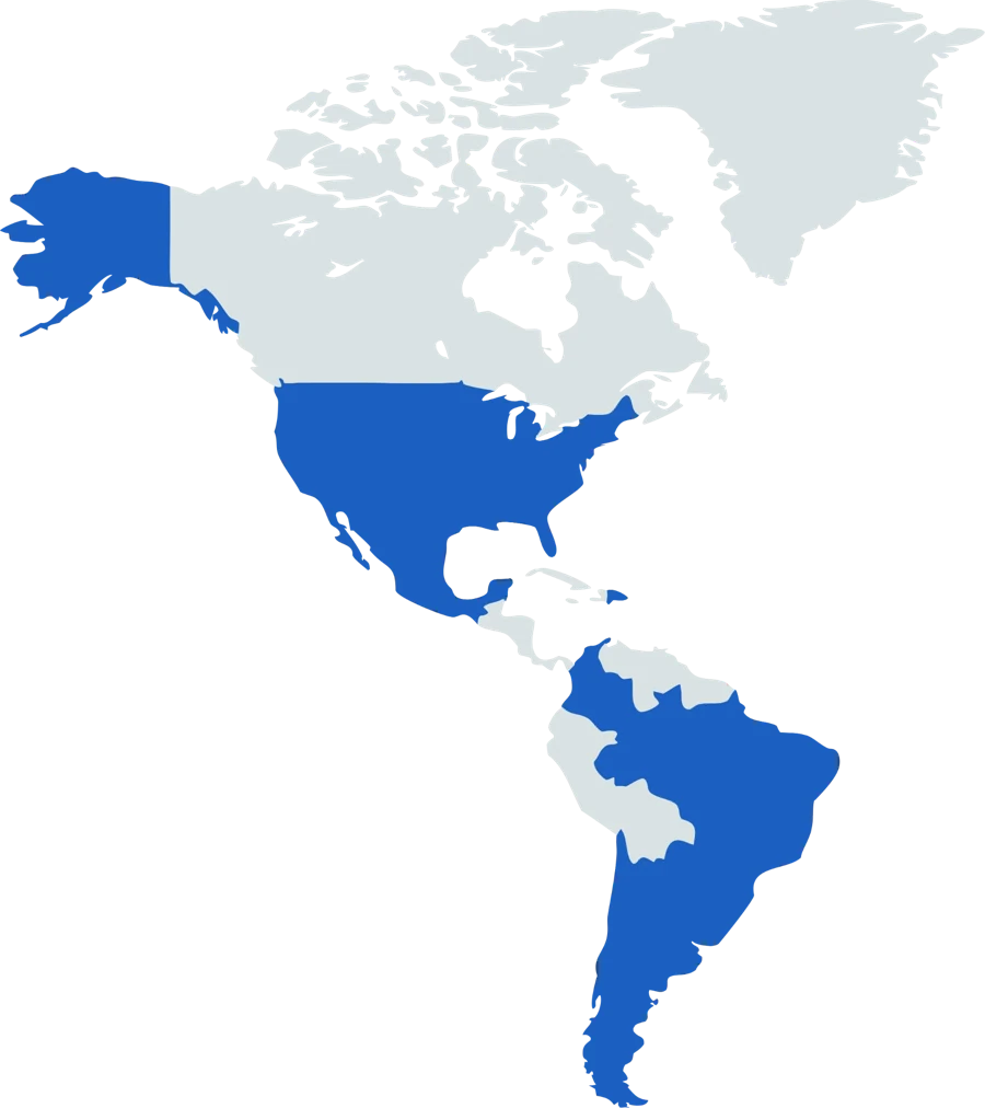 Mapa de las Américas con los países donde Softruck tiene clientes